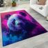 Cute panda with colorful smoke in front of a pink area rugs carpet