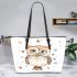 Cute pastel watercolor illustration of an owl leather tote bag