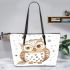 Cute pastel watercolor illustration of an owl leather tote bag