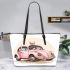 Cute pink car with cute puppy leather tote bag