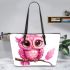 Cute pink owl cartoon character leather tote bag