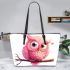 Cute pink owl cartoon character leather tote bag