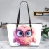 Cute pink owl cartoon character clip art leather tote bag