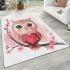 Cute pink owl holding a heart on a branch area rugs carpet