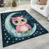 Cute pink owl with a bow and glasses sitting on the moon area rugs carpet