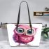 Cute pink owl with big eyes leather tote bag