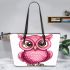 Cute pink owl with big eyes clipart leather tote bag