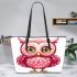 Cute pink owl with big eyes clipart leather tote bag