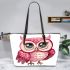 Cute pink owl with big eyes clipart leather tote bag