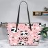 Cute pink pattern with hearts pandas and the word love leather tote bag