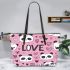 Cute pink pattern with hearts pandas and the word love leather Chic Stylish Tote Bag & Women Totes: Perfect Gift for Girlfriend | Crossbody, Purse, Handbag