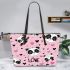 Cute pink wallpaper with hearts leather tote bag