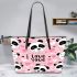 Cute pink wallpaper with hearts panda i love you leather tote bag