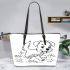 Cute puppy playing with a stick coloring page for kids leather tote bag