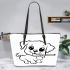 Cute puppy playing with a stick coloring page for kids leather tote bag