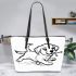 Cute puppy running with its tail up leather tote bag