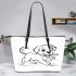 Cute puppy running with its tail up leather tote bag