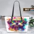 Cute shih tzu dog wearing rainbow sunglasses leather tote bag