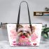 Cute valentine yorkie dog with pink leather tote bag