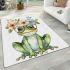 Cute watercolor cartoon frog with glasses and flowers area rugs carpet