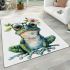 Cute watercolor cartoon frog with glasses and flowers area rugs carpet