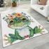 Cute watercolor cartoon frog with glasses and flowers area rugs carpet