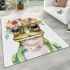 Cute watercolor frog with glasses and flowers on its head area rugs carpet