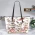 Cute white bunnies with pink flowers leather tote bag