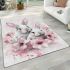 Cute white bunnies with pink flowers area rugs carpet