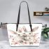 Cute white bunnies with pink flowers leather tote bag