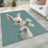 Cute white rabbit holding daisies area rugs carpet