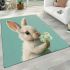 Cute white rabbit holding daisies area rugs carpet