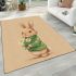 Cute white rabbit holding daisies area rugs carpet