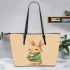 Cute white rabbit holding daisies leather tote bag