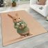 Cute white rabbit holding daisies area rugs carpet