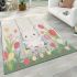 Cute white rabbit sitting on the swing area rugs carpet