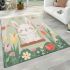 Cute white rabbit sitting on the swing area rugs carpet