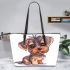 Cute yorkshire terrier dog cartoon leather tote bag