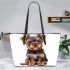 Cute yorkshire terrier puppy in the style of clipart leather tote bag