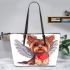 Cute yorkshire terrier with angel wings and heart leather tote bag