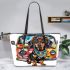 Dachshund with sunglasses leather tote bag