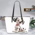 Dalmatian puppy cartoon character leather tote bag