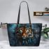 Darkness tiger and dream catcher leather tote bag