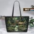 Deer and forest in the style of naturalistic bird portraits leather totee bag