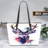 Deer head with antlers brush strokes leather totee bag