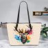 Deer head with antlers brush strokes leather totee bag