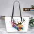 Deer head with antlers brush strokes leather totee bag