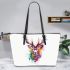 Deer head with antlers brush strokes leather totee bag