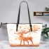 Deer with antlers made of autumn leaves stands leather totee bag