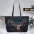 Deer with colorful flowers on its antlers leather totee bag